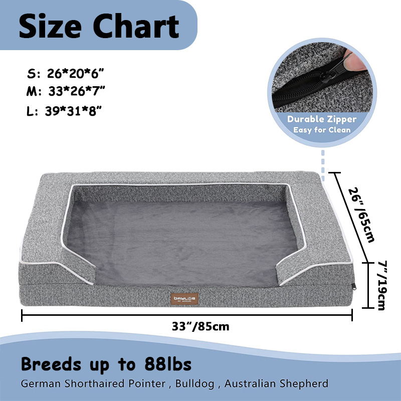 orthopedic dog couch bed size chart