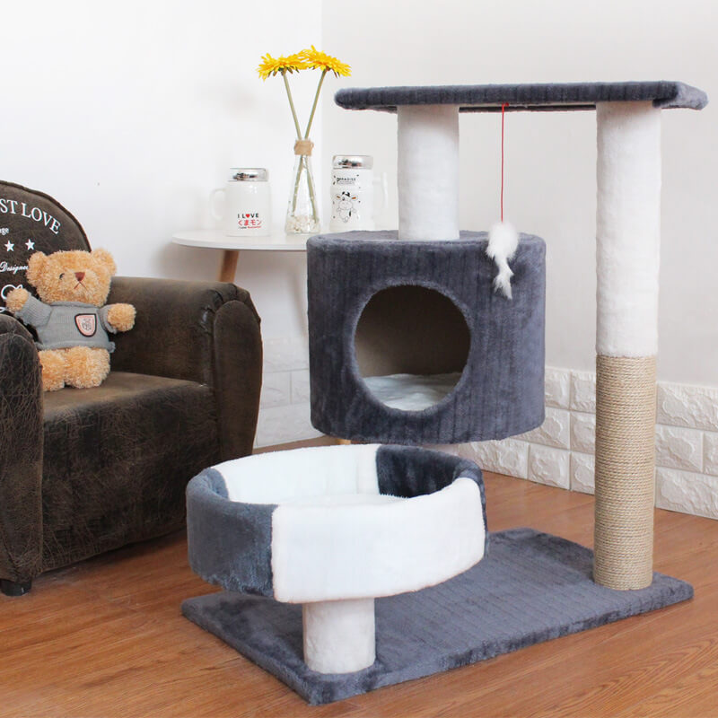 HiFuzzyPet Plush Cat Tree House with Sisal Scratching Posts