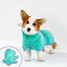 Load image into Gallery viewer, blueberry dog bathrobe towel with gloves
