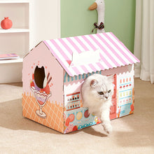 Load image into Gallery viewer, HiFuzzyPet Corrugated Cardboard Cat  House with Scratcher, Cat Play House
