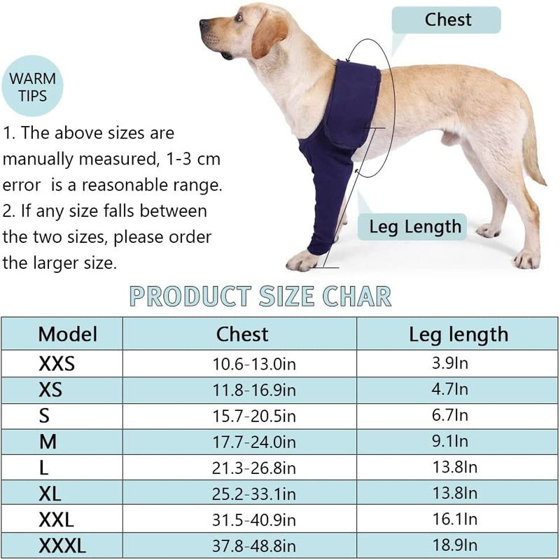 dog front leg brace sleeve size chart
