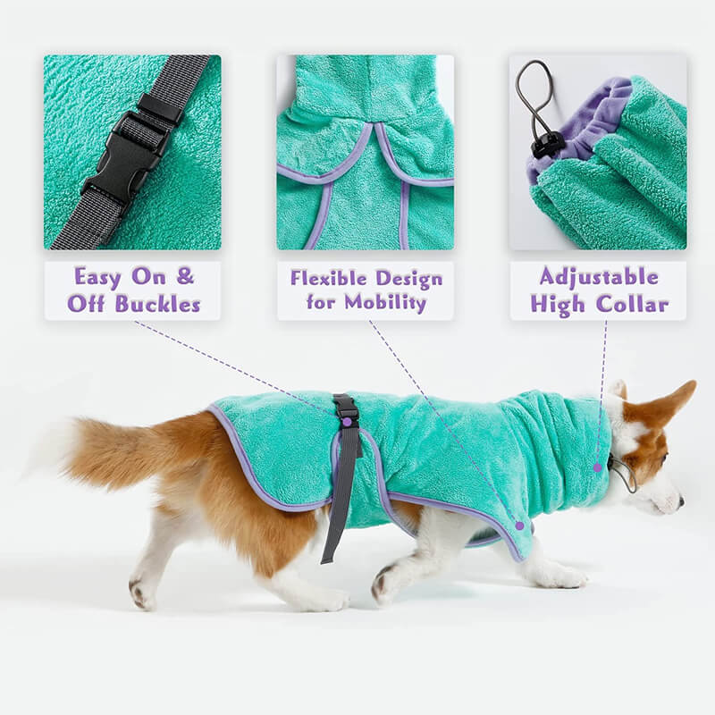 dog bathrobe towel drying coat details