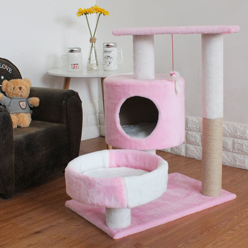 HiFuzzyPet Plush Cat Tree House with Sisal Scratching Posts