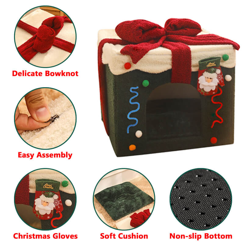cat Christmas bed details