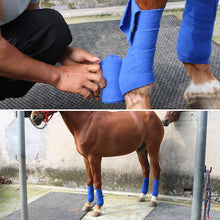Load image into Gallery viewer, blue horse polo leg wraps display
