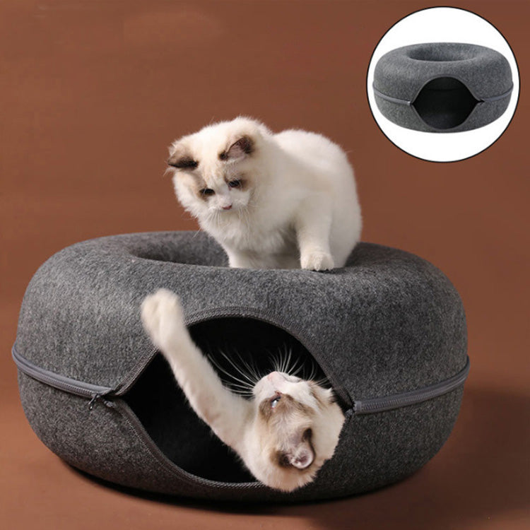 HiFuzzyPet Donut Shaped Felt Cat Cave Bed, Cat Tunnel Bed