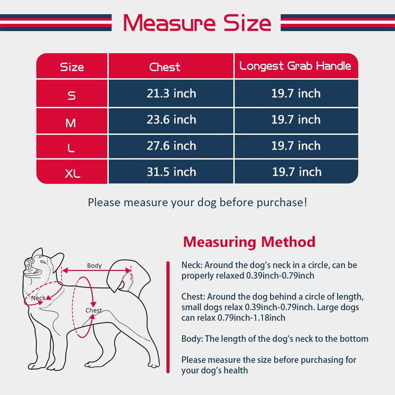 full body dog lift harness size chart