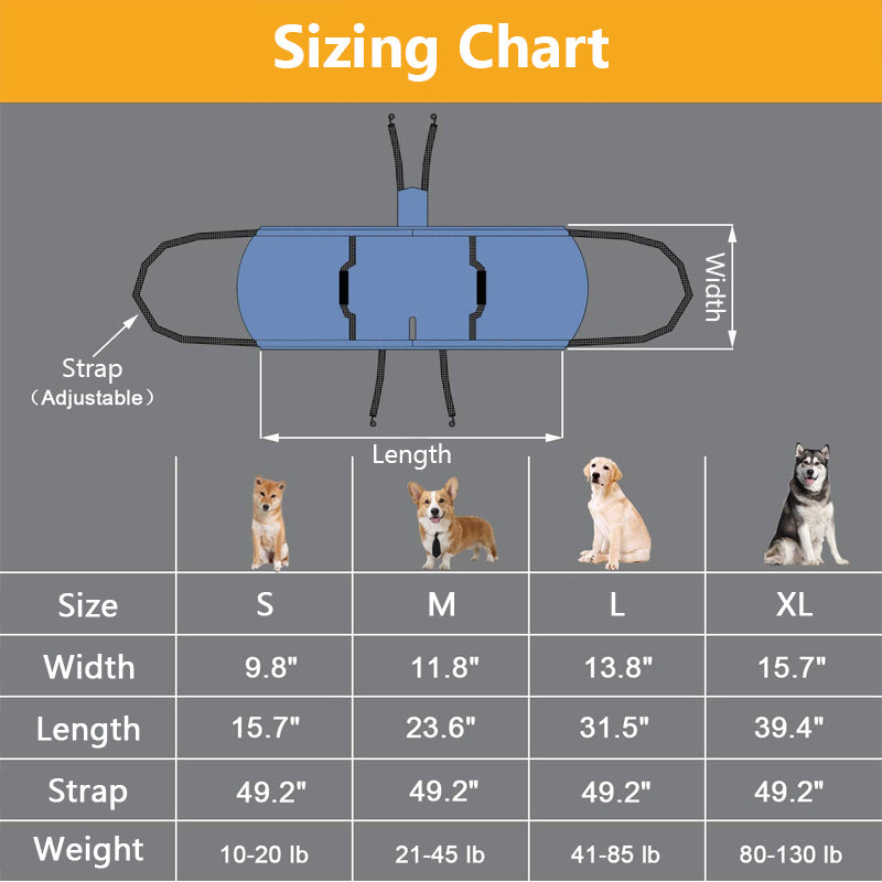 dog lifting support harness size chart