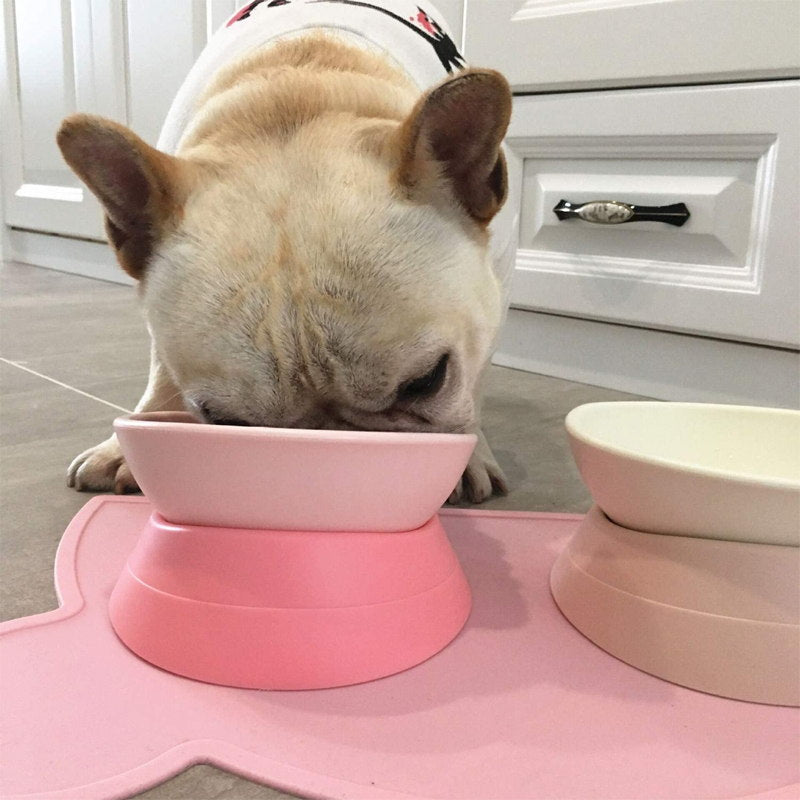 pink elevated cat bowl for anti-vomiting