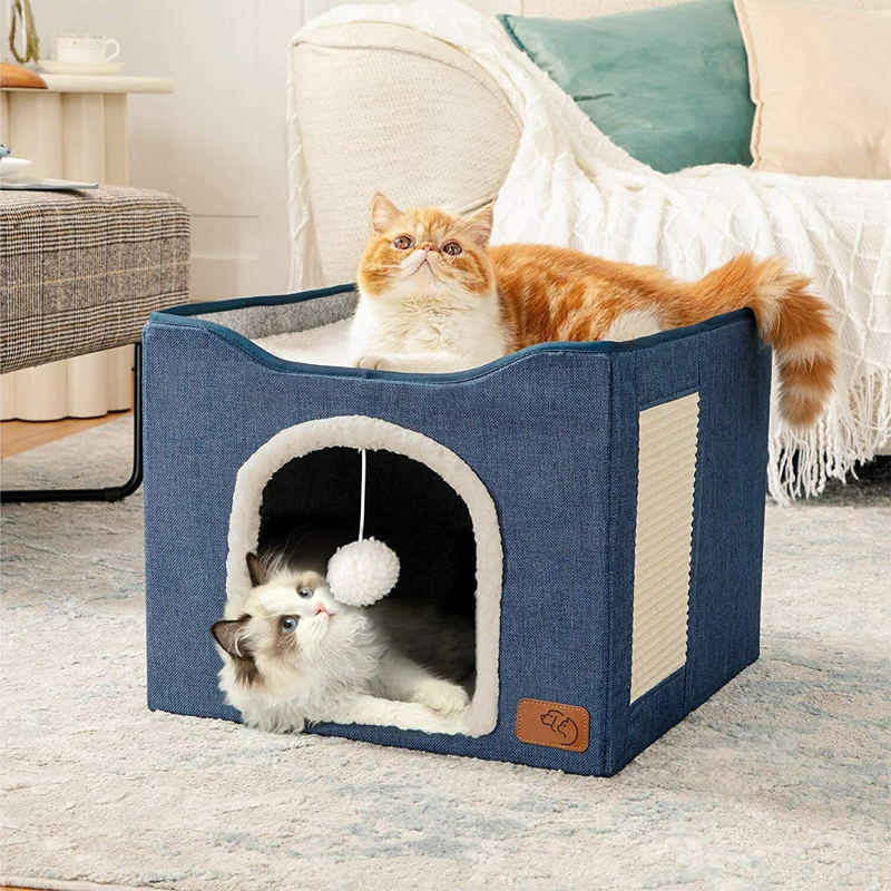 blue indoor cat bed house