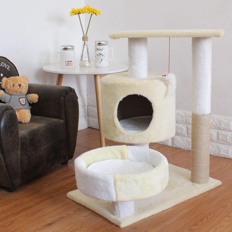 HiFuzzyPet Plush Cat Tree House with Sisal Scratching Posts