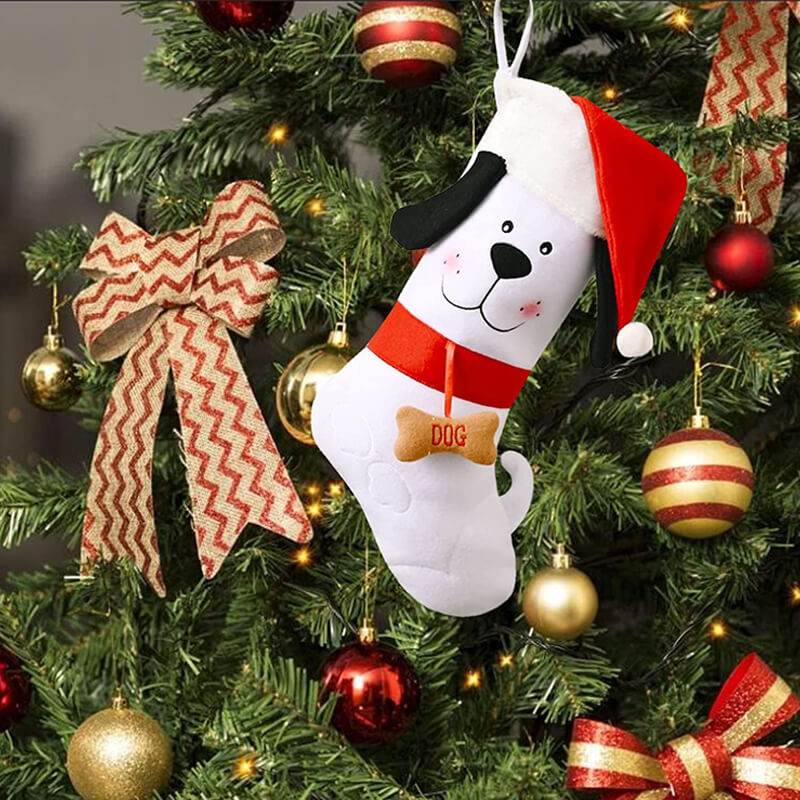 white dog Christmas stockings with 3D face
