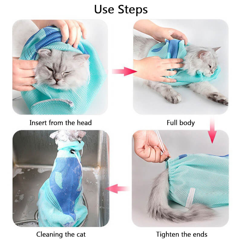cat bathing bag use steps