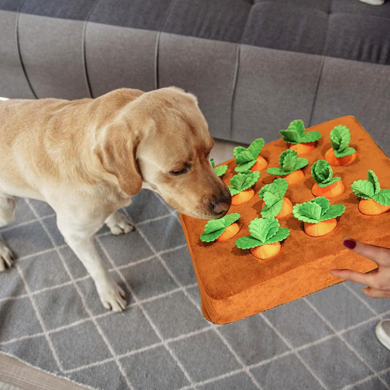 Interactive Dog Toys, Carrot Snuffle Mat for Dogs Plush Puzzle Toys 2 in 1  Non-Slip Feed Games Pet Stress Relief with 6/8 Carrots
