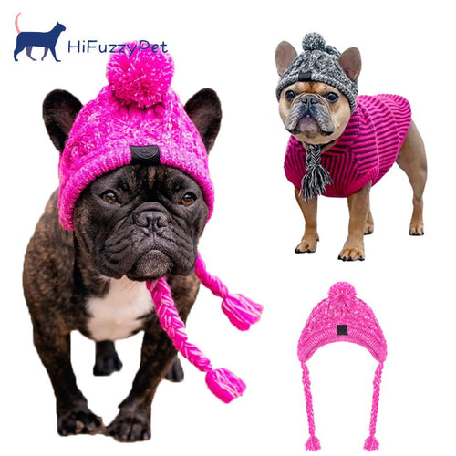 soft & warm dog hat with pom pom