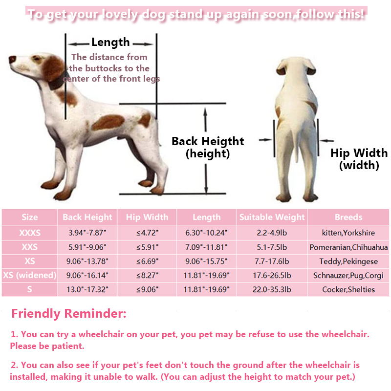 dog wheelchair  size chart